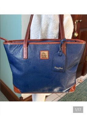 Dooney Bourke  Tote bag  Shoulder bag  dark blue leather/brown leather trim EUC